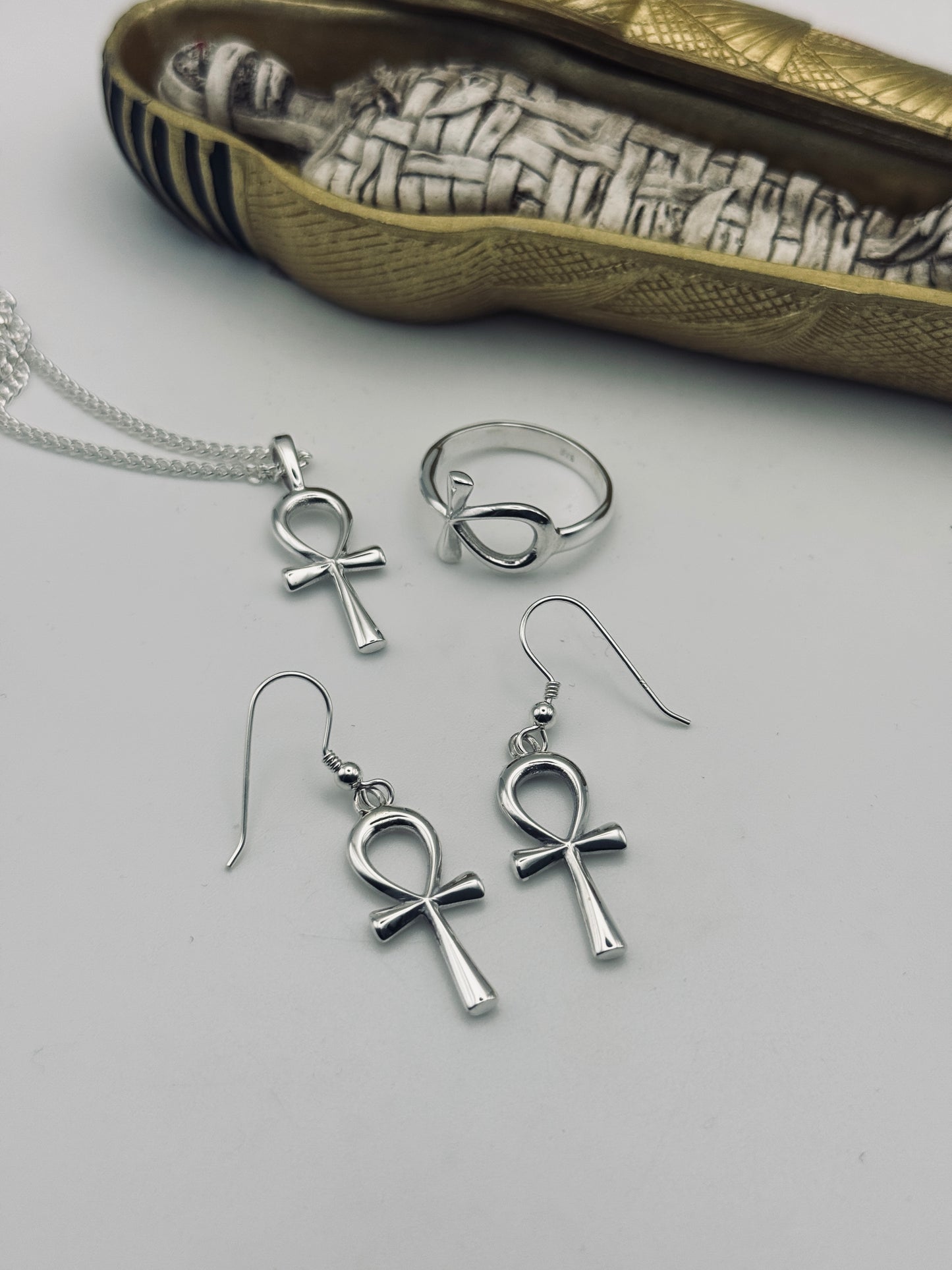 The Key of Life: Sterling Silver Ankh Jewellery Set