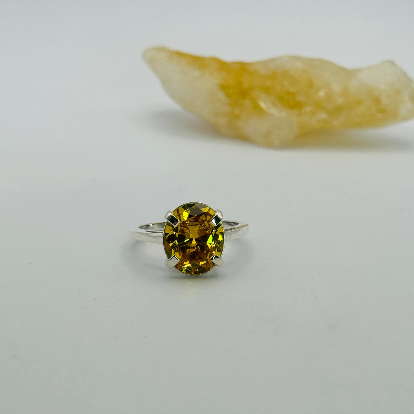 Coloured Court Ring | Yellow CZ Silver Rim