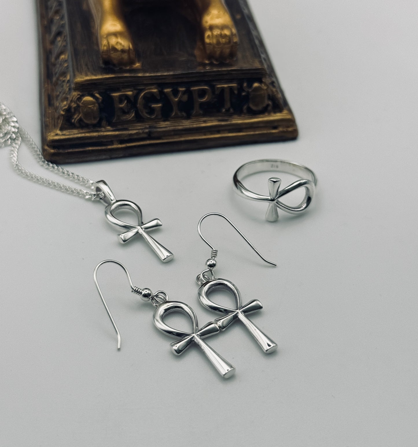 The Key of Life: Sterling Silver Ankh Jewellery Set