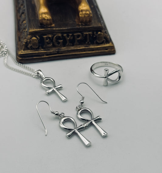 The Key of Life: Sterling Silver Ankh Jewellery Set