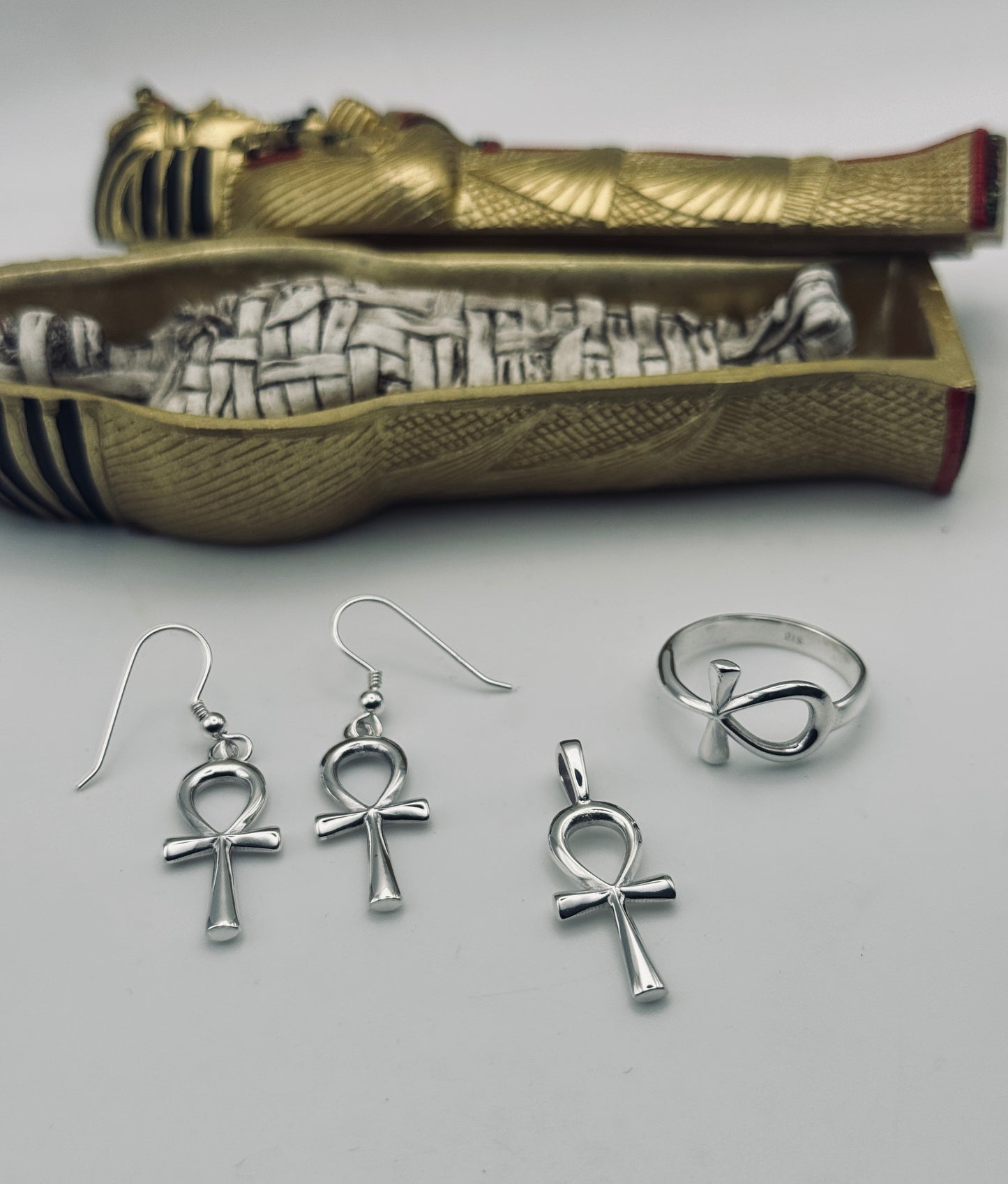 The Key of Life: Sterling Silver Ankh Jewellery Set