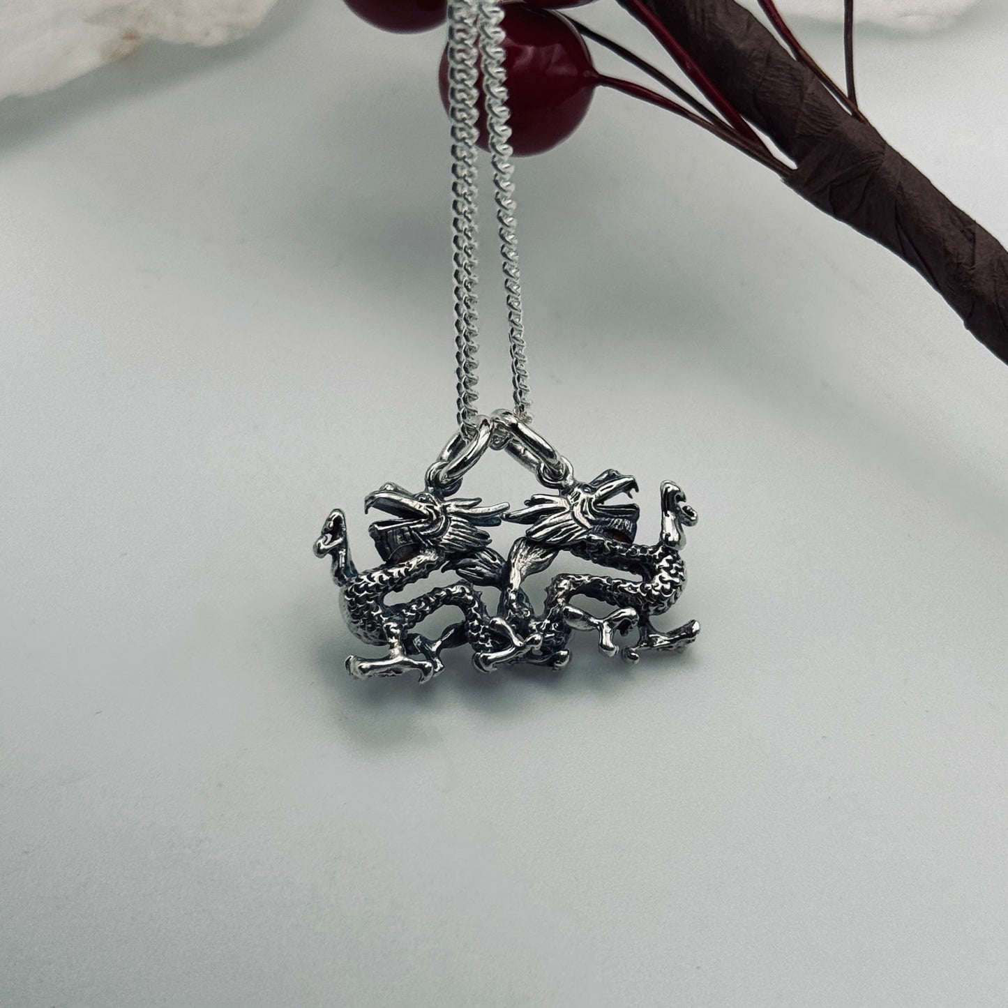 Double Dragons Talisman: Sterling Silver Amulet of Brotherhood & Protection