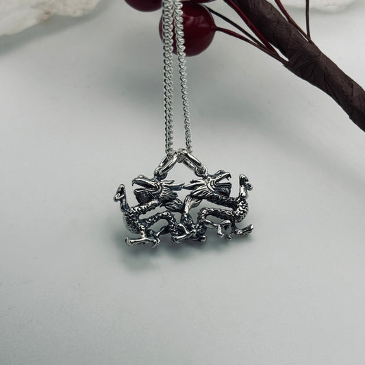 Double Dragons Talisman: Sterling Silver Amulet of Brotherhood & Protection
