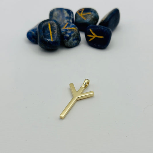 Guardian of the Path Pendant: Algiz Rune Talisman in 9ct Gold